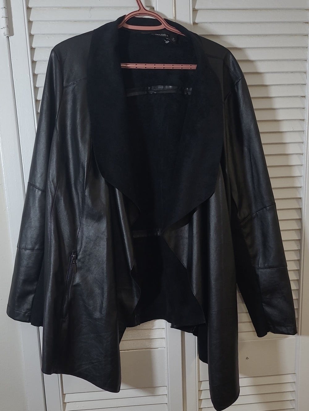 a.n.a Women's Faux Leather  Black Coat with Soft Texture